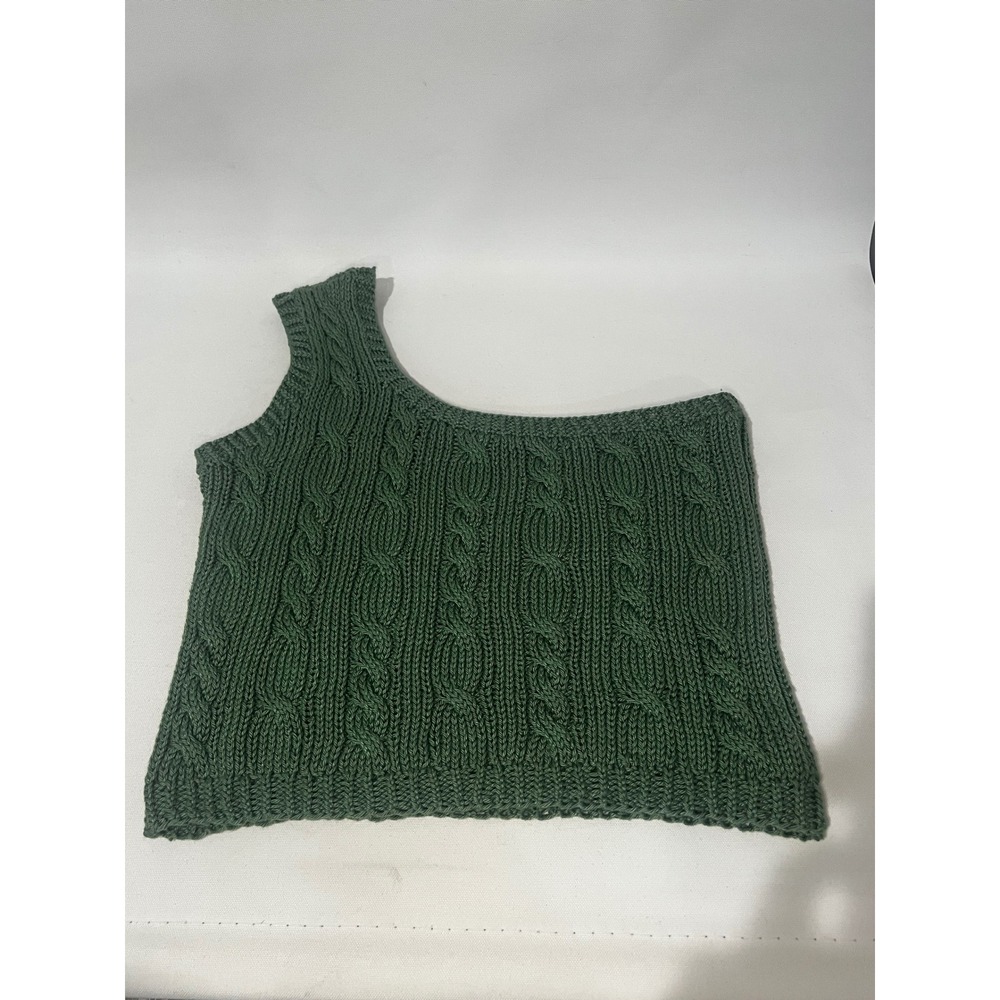 Women's Cable Knit Crochet One Shoulder Forest Green Asymmetrical Crop Top Boho